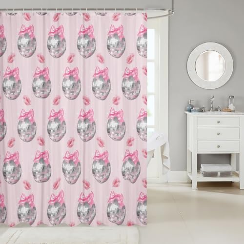 Feelyou Pink Bow Bath Curtain Set 72x72 Disco Mirror