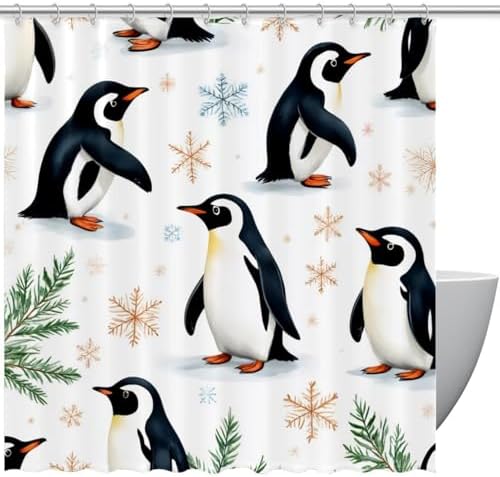 Penguins Snowflakes waterproof shower curtain 72x72 inches