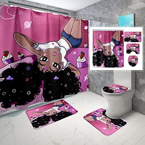 Perfect Gift for Girls African American Black Girl shower Curtain Set