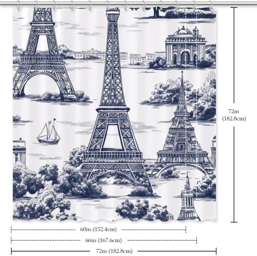 VAPOKF Paris Tower Building Shower Curtain Set with 12 Hooks - 72x72 Inches 1