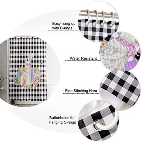 Waterproof Bath Curtain Cute Rabbit Design Machine Washable 66x72