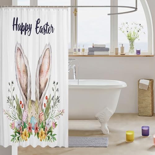 JEJELOIU Cute Rabbit Bathroom Shower Curtain Set for Kids Easter beyond