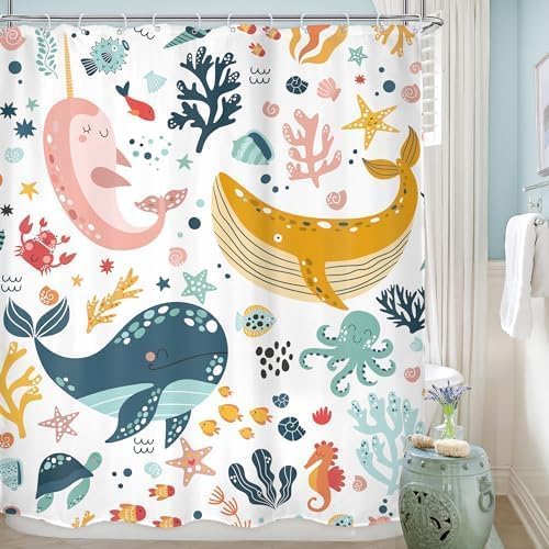 LGhtyro Kids Whale Shower Curtain 60Wx71H inches 12pc Set