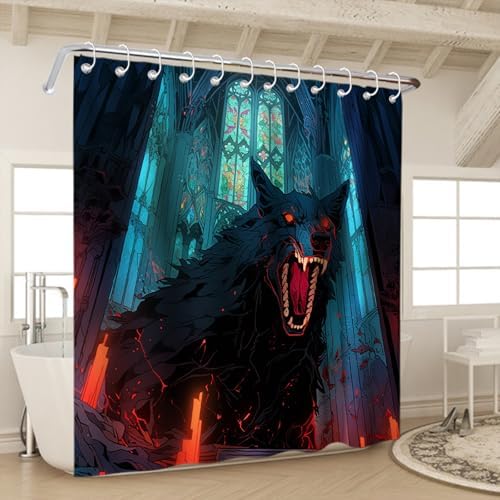 OTRANTO Funny Wolf Bathroom Shower Curtain Waterproof Durable Modern Design 72x72 inches