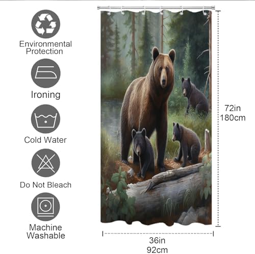OTRANTO Bear Shower Curtain - Forest Nature Theme Waterproof Machine Washable