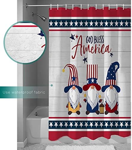 Waterproof Shower Curtain with Hooks and Patriotic Stars Design