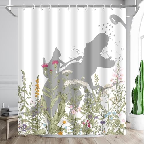 Funny Dinosaur Cat Shower Curtain