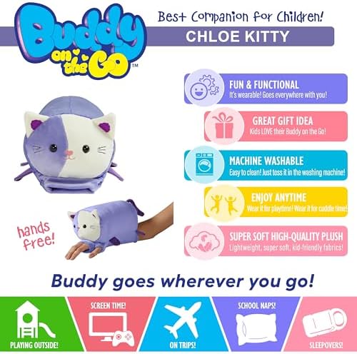 Buddy on the Go - Wearing Friends Everywhere - Chloe Kitty - Stuffed Animal Plush