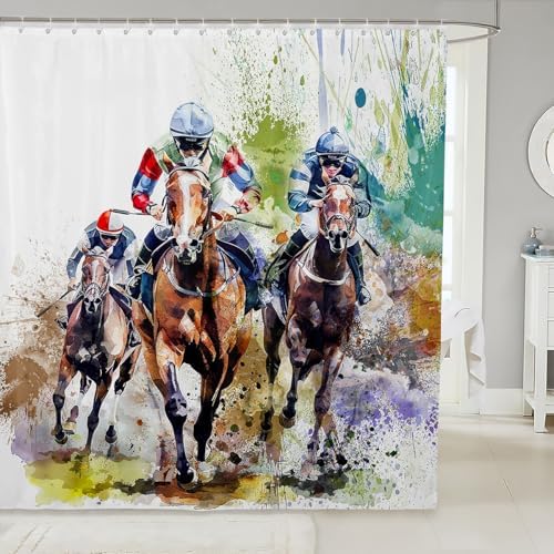 Manfei Horse Race Shower Curtain Set for Kids and Adults