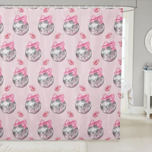 Feelyou Pink Bow Bath Curtain Set 72x72 Disco Mirror