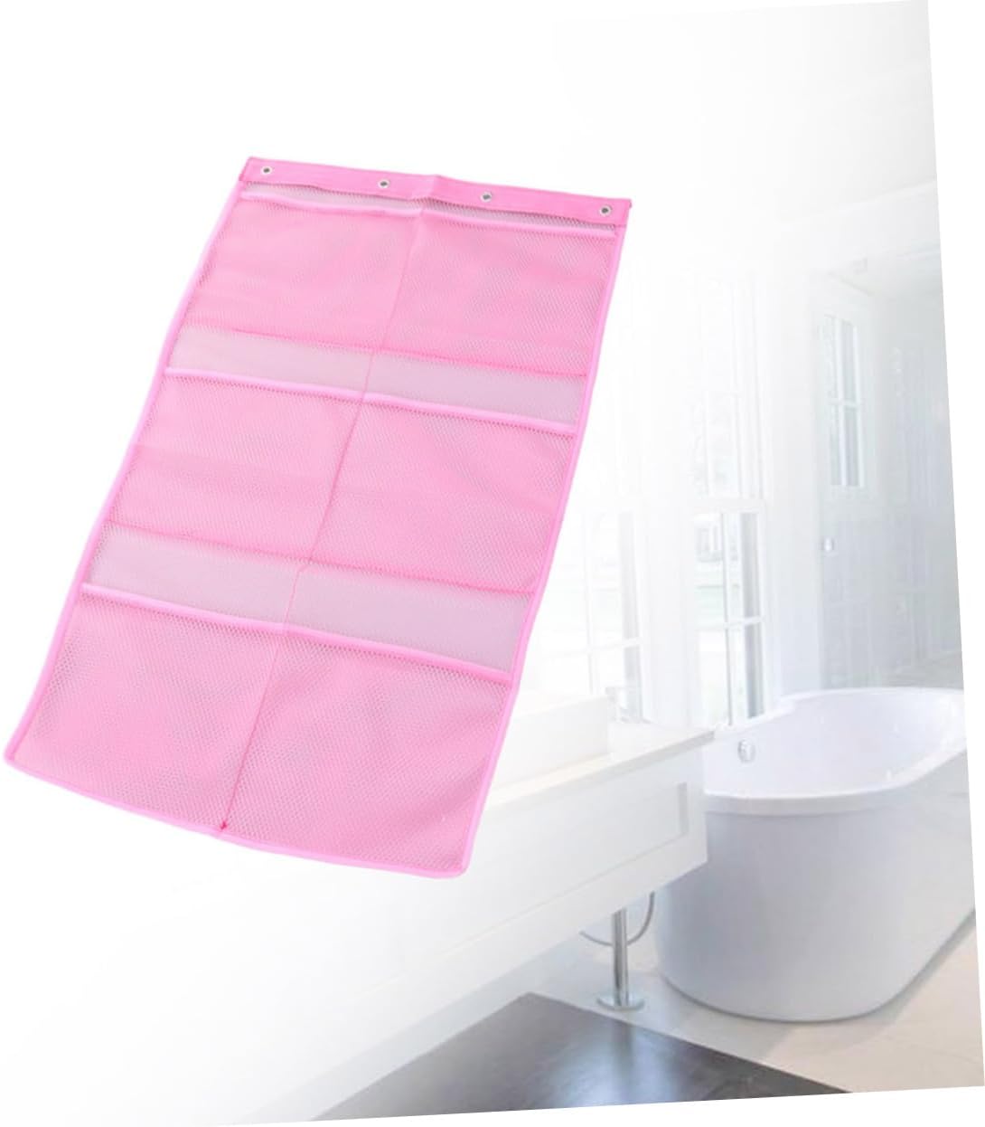 SHOWERORO Space-Saving Mesh Organizer 4-Ring Hangers Pink