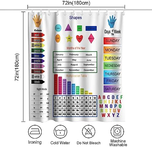 OTRANTO Education Theme Shower Curtain Set 72x72 Waterproof