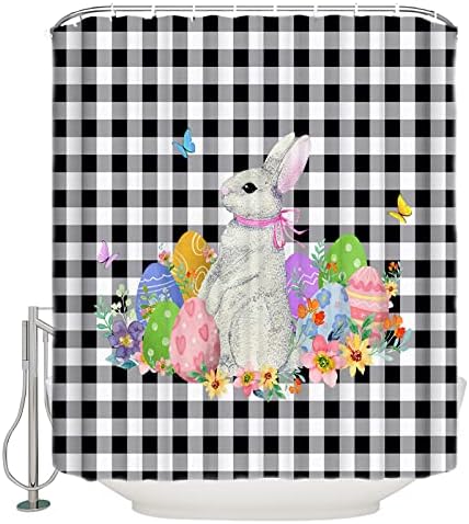 Waterproof Bath Curtain Cute Rabbit Design Machine Washable 66x72