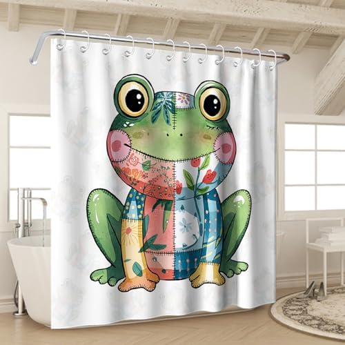 Cute Kids Shower Curtain Set for Toddlers Boho Frog Design