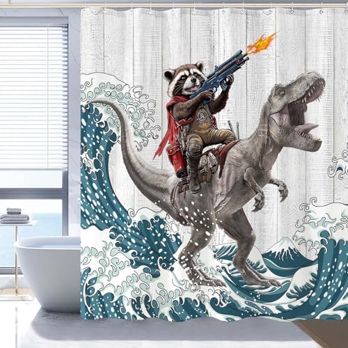 Funny Raccoon Dinosaur Bath Curtain