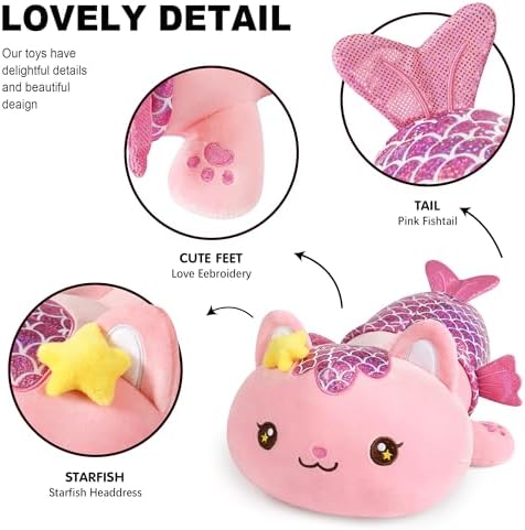 Cute Mermaid Kitten Plush Pillow for Kids
