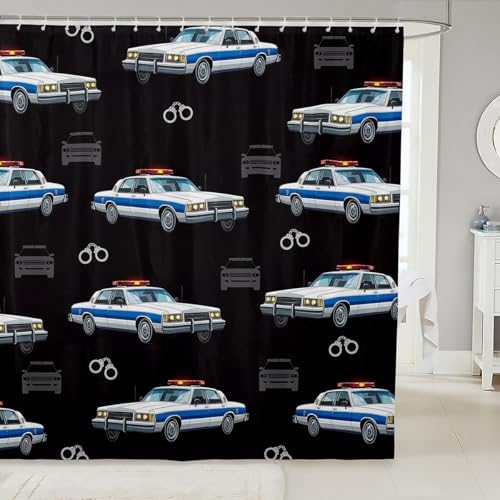 Stylish Police Car Shower Curtain Durable Water-Resistant Design