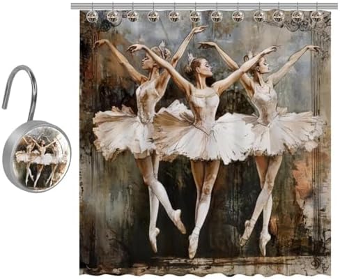 Three Girls Dancing Bath Shower Curtain Set with Stainless Steel Hooks