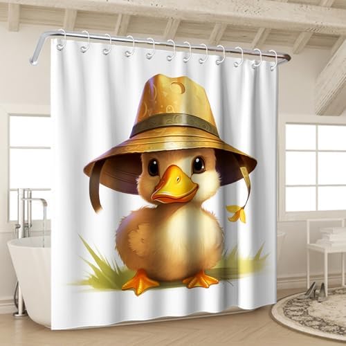 Cute Duck Shower Curtain Set for Kids Machine Washable Waterproof