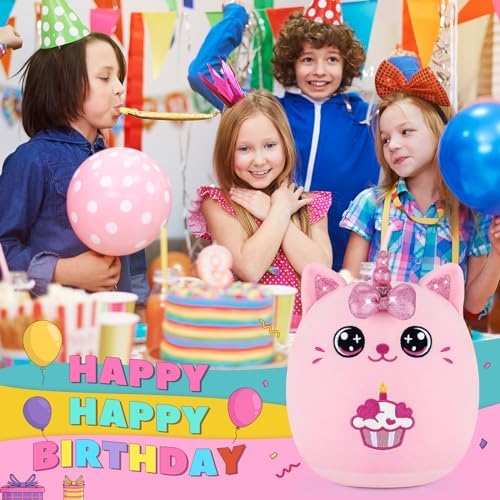 Auspicious Beginning Birthday Unicorn Cat Plush Pillow - 11 Inches Pink