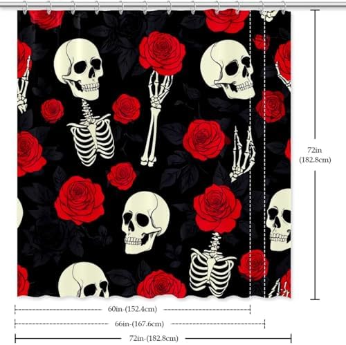 Bath Skeleton Skull Hand Holds Roses Shower Curtain Set - waterproof durable