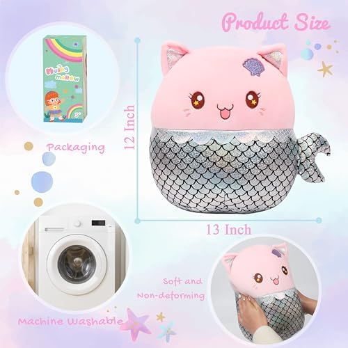 12 Mermaid Cat Plush Pillow - Soft Cuddly
