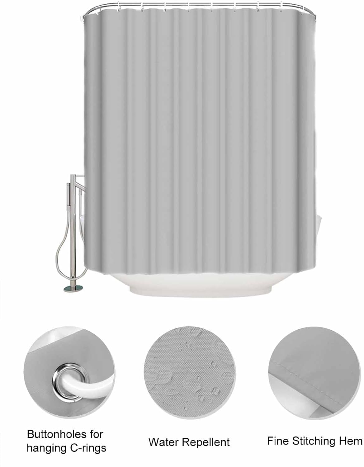 EZON-CH 36x78 stainless shower curtain set with hanging organizer Charcoal Gray