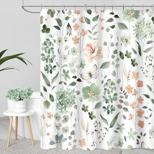 Cute Floral Shower Curtain Set with Hooks 72x72