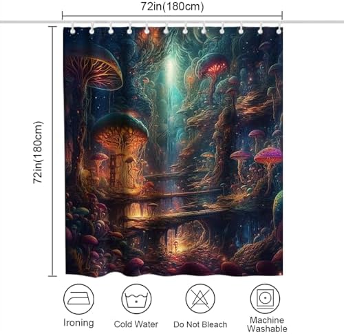 OTRANTO Fun Mushroom Forest Shower Curtain Set