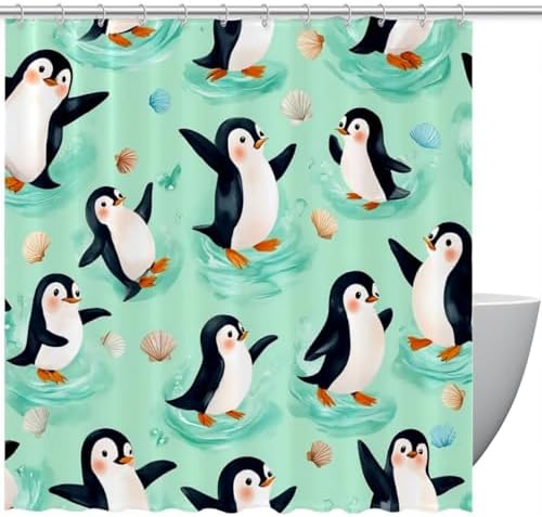 VAPOKF Penguins Play Seashells Shower Curtain Set 1