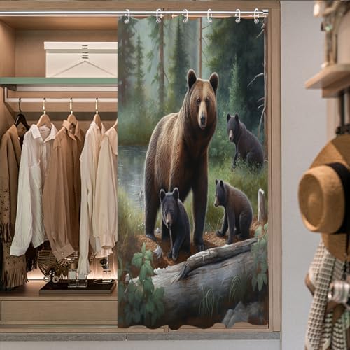 OTRANTO Bear Shower Curtain - Forest Nature Theme Waterproof Machine Washable