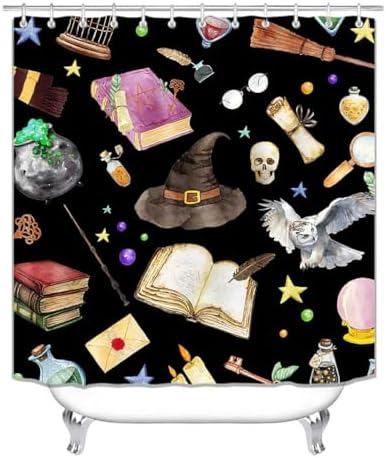 4PCS Witchy Magic Halloween Shower Curtain Set with Rugs