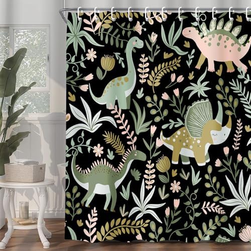 Funny Dinosaur Black Shower Curtains Great for Your Bathroom and Kids Too