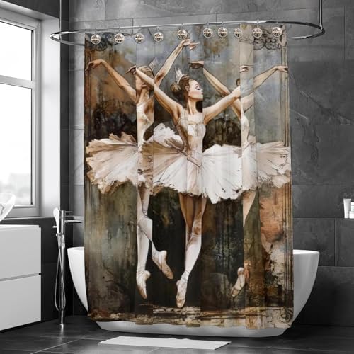 Three Girls Dancing Bath Shower Curtain Set with Stainless Steel Hooks