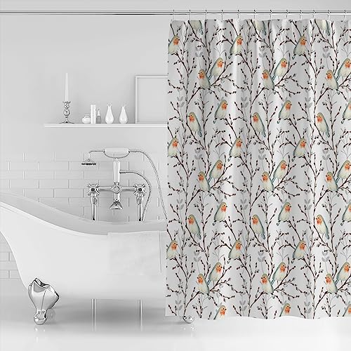 Waterproof shower curtain set for the bathroom with birds and branch design