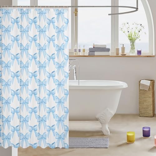 Feelyou Watercolor Blue Bow Bath Curtain