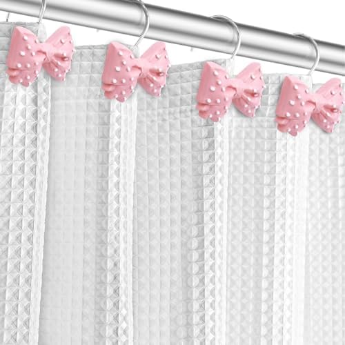 Decorative Bow Shower Curtain Hooks 12 Pcs Pink Polka Dots