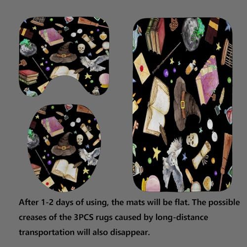 4PCS Witchy Magic Halloween Shower Curtain Set with Rugs