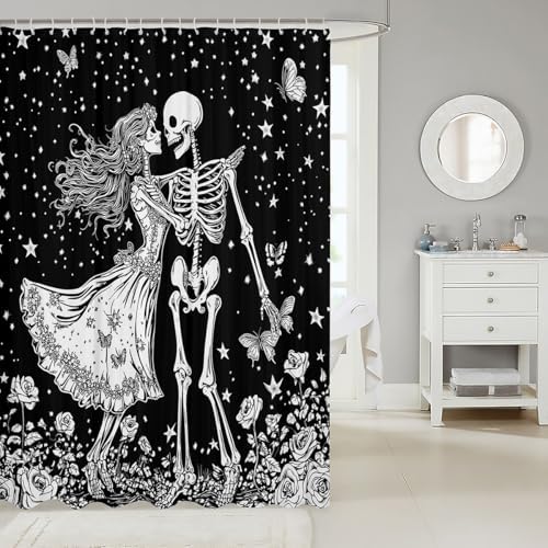 Manfei Sugar Skull Shower Curtain Set for Halloween