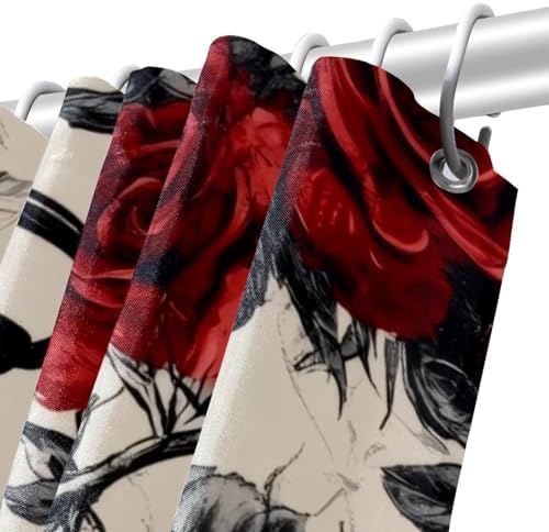 Stylish Black Bird Roses Shower Curtain Set for Home