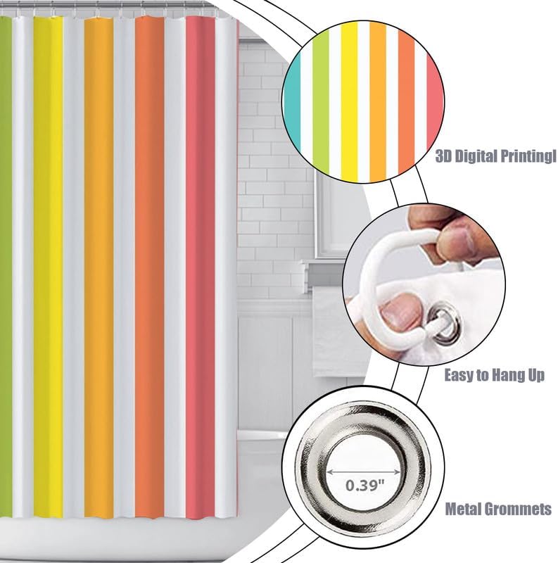 SRINKOC Rainbow Washable Kids Shower Curtain Set with 12 Hooks