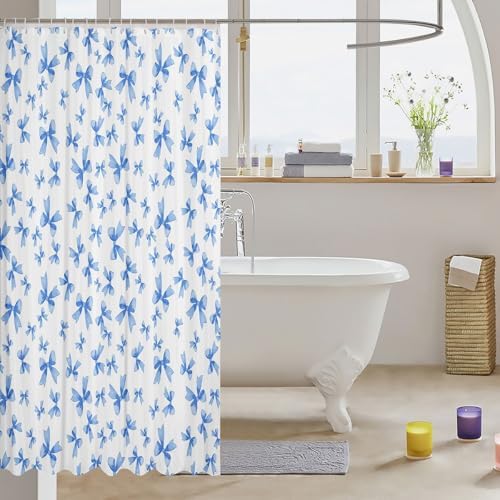 Feelyou Bow Bath Curtain for Kids Girls 72x72 Coquette Bow Knot Set