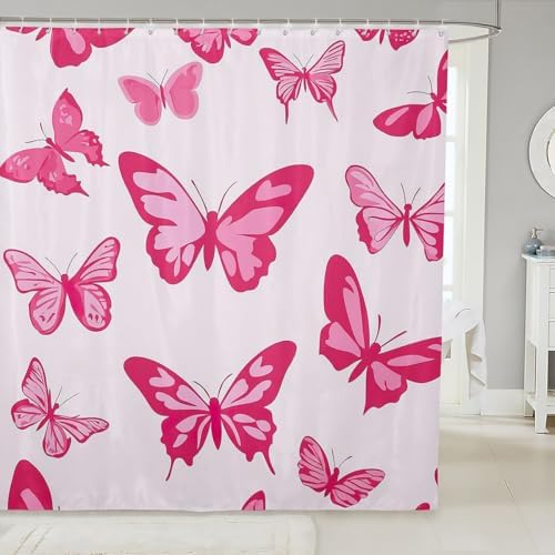 Feelyou Girls Butterfly Singing Adorable Pink Bath Curtain for Kids