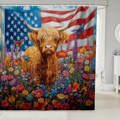 Jeffneloiu American Flag Bath Curtain 72x72