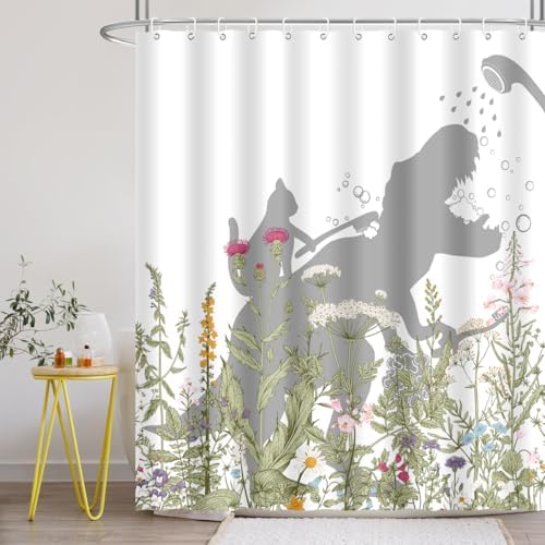 Funny Dinosaur Cat Shower Curtain