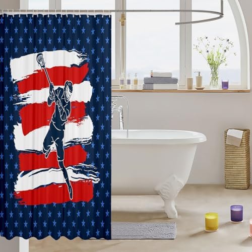 MTGAnyz72x72in Waterproof Lacrosse Shower curtain Set with 12 Hooks Durable and Stylish