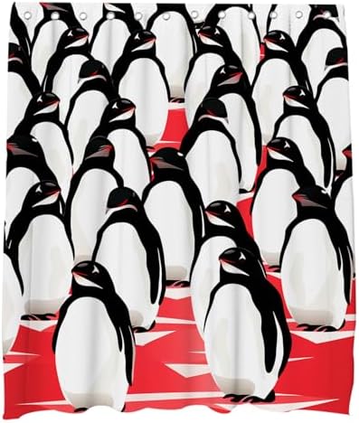 OTRANTO Black and White Penguin Shower Curtain Set