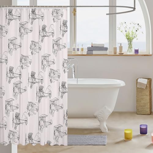 Manfei Retro Airplane Shower Curtain 72x78 Set