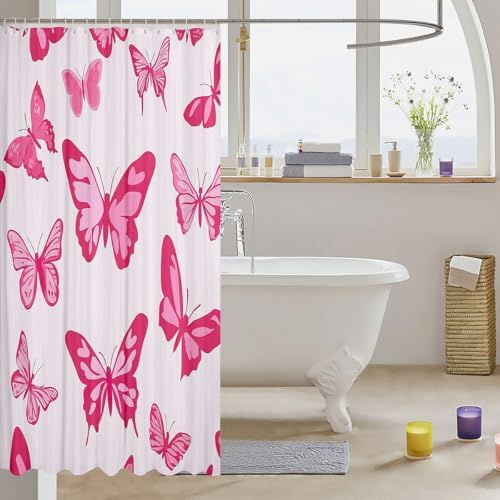 Feelyou Girls Butterfly Singing Adorable Pink Bath Curtain for Kids