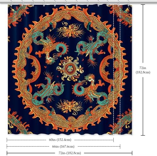 Elegant 12-Hook Waterproof shower curtain with dragon pattern